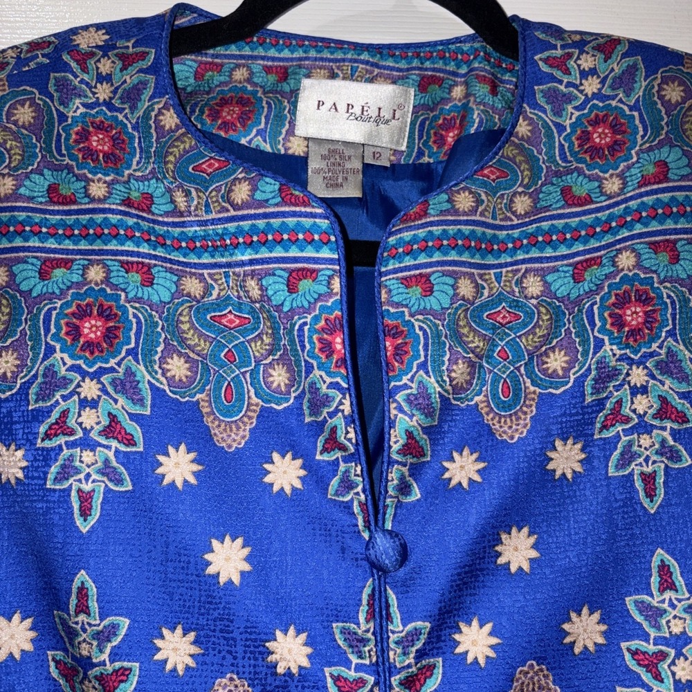 Adrianna Papell Boutique Silk Button Up Blouse Women Size 12 Blue Floral Vintage - Picture 4 of 9